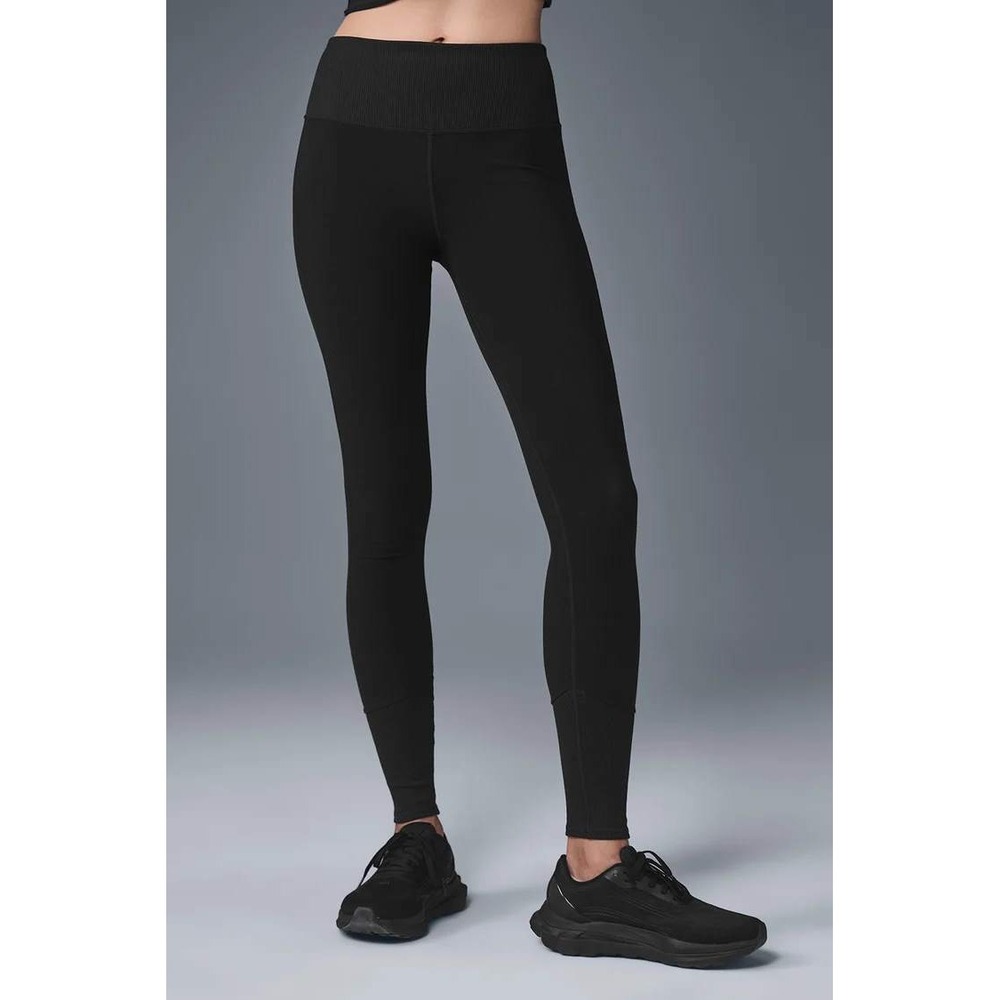 Alo Yoga High Waist Alosoft Lounge Leggings Black Ribbed Women's Sz Small